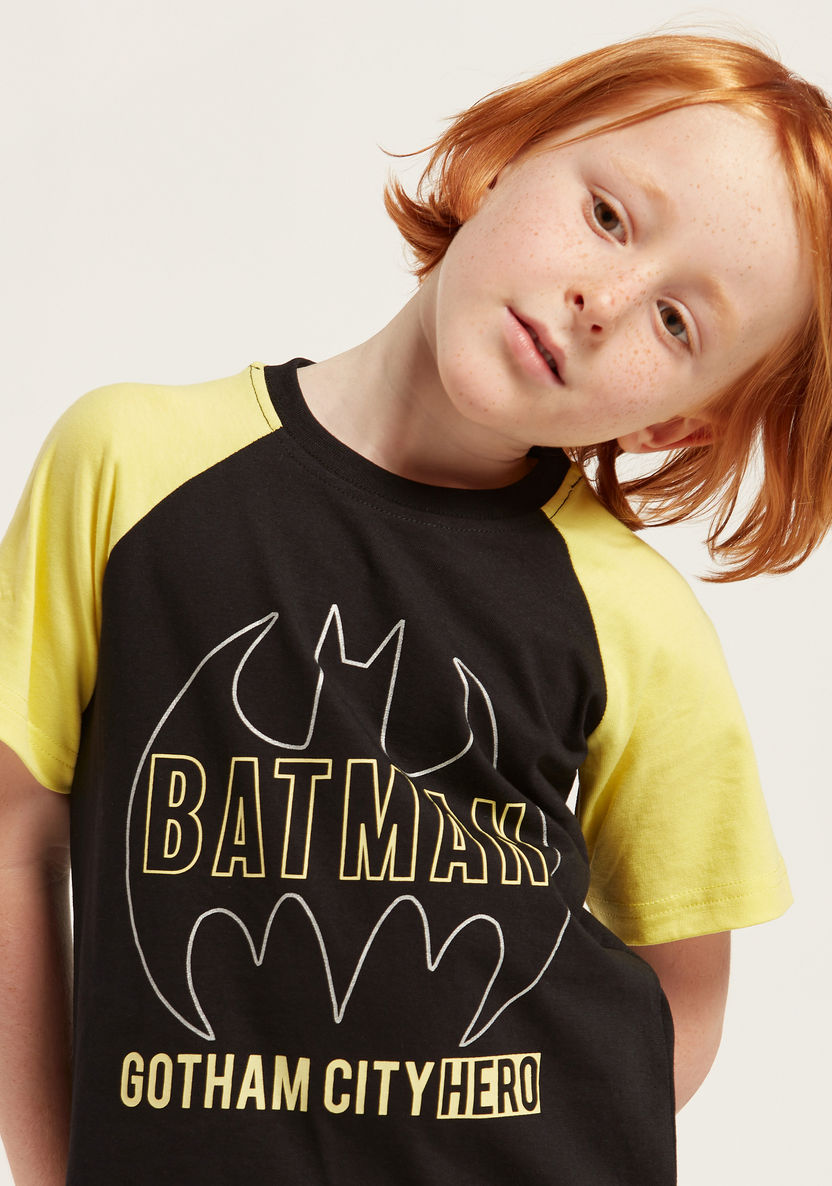 Batman Print Short Sleeves T-shirt and Drawstring Detailed Pyjama Set-Pyjama Sets-image-2