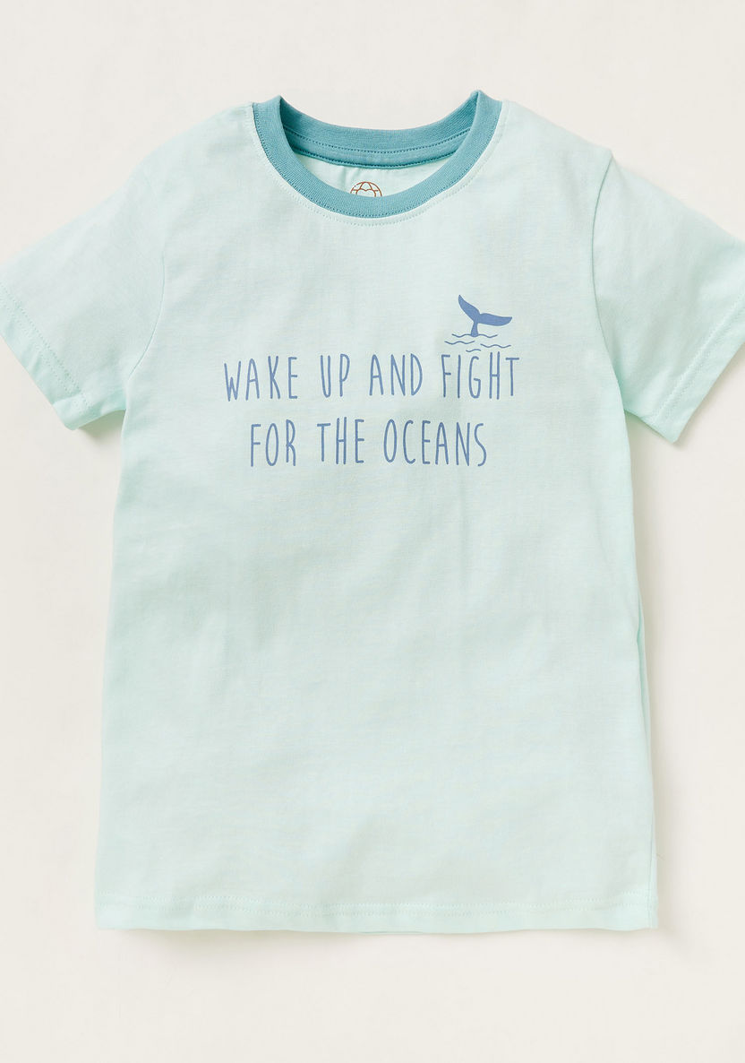Love Earth Printed Round Neck T-shirt and Joggers Set-Nightwear-image-1