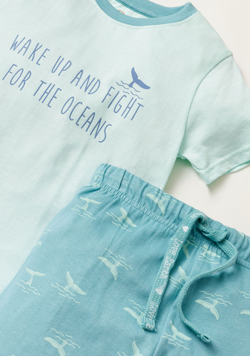 Love Earth Printed Round Neck T-shirt and Joggers Set-Nightwear-image-3