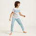 Juniors Typographic Print Round Neck T-shirt and Striped Joggers-Nightwear-thumbnail-1