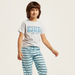 Juniors Typographic Print Round Neck T-shirt and Striped Joggers-Nightwear-thumbnail-3