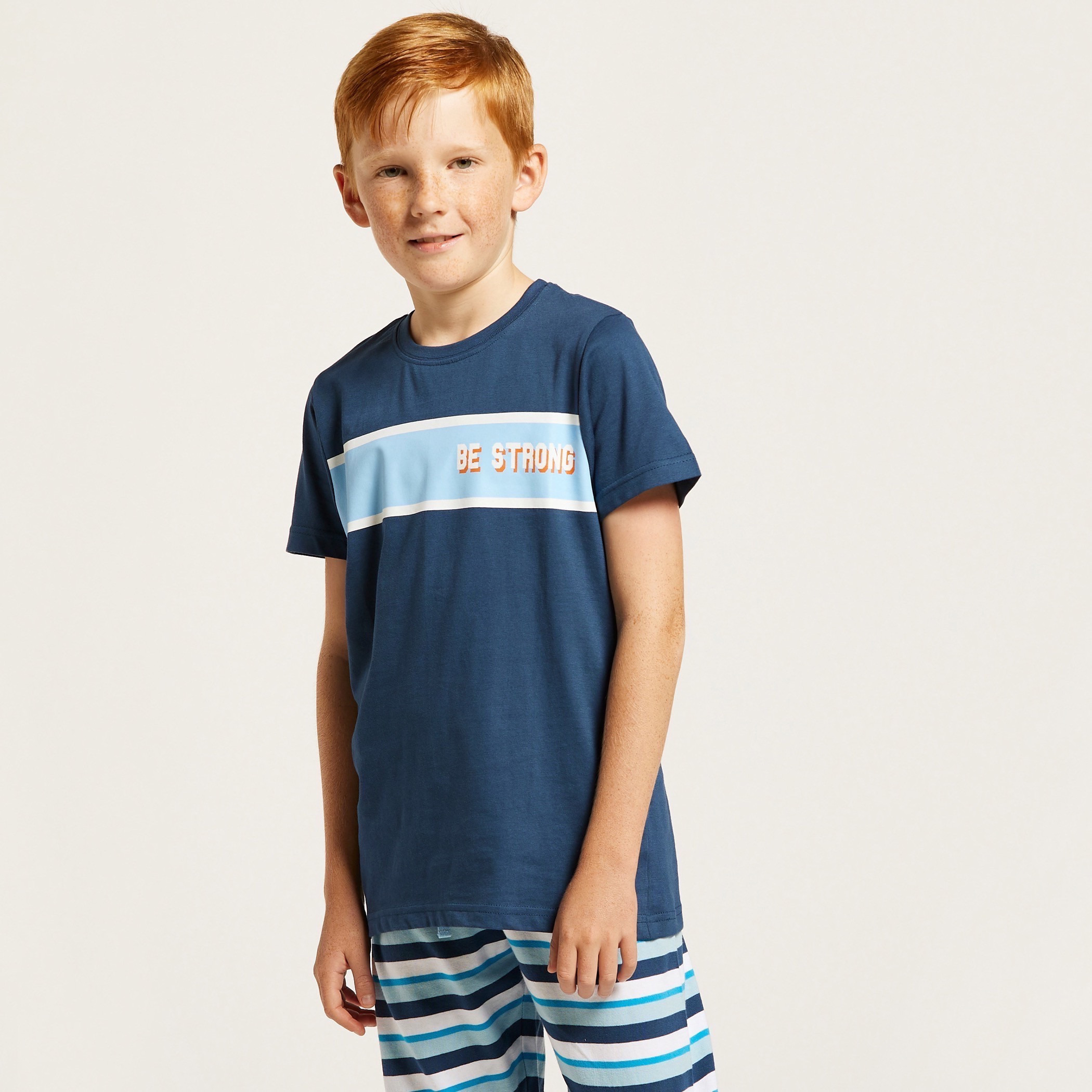 Juniors Printed Round Neck T-shirt and Full Length Pyjama - Set of 2