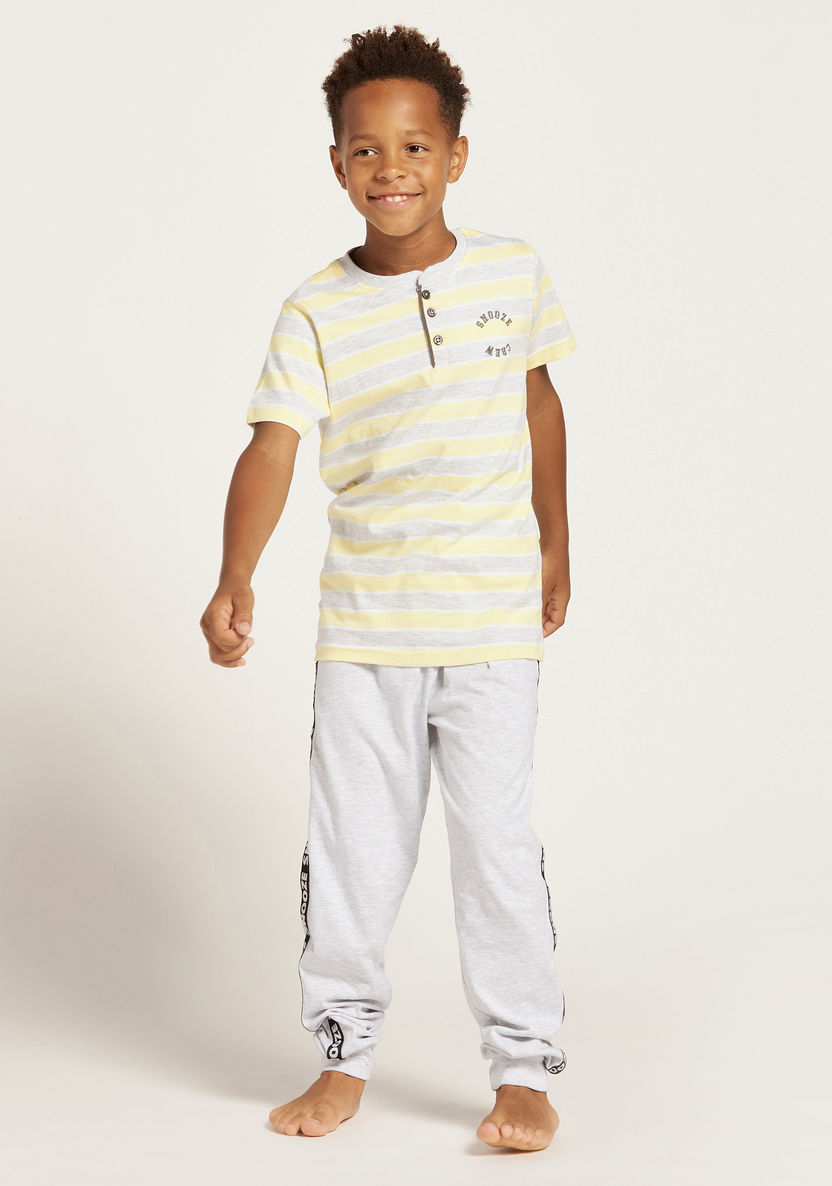 Juniors Striped Henley Neck T-shirt and Joggers with Tape Detail-Nightwear-image-1
