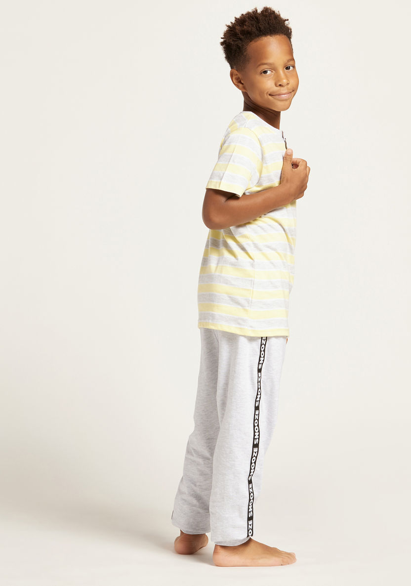 Juniors Striped Henley Neck T-shirt and Joggers with Tape Detail-Nightwear-image-3