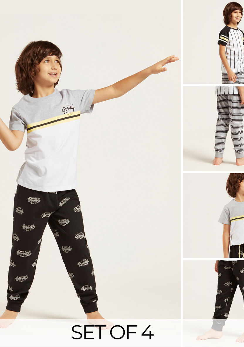 Juniors Printed 4-Piece T-shirt and Full Length Pyjama Set-Nightwear-image-0
