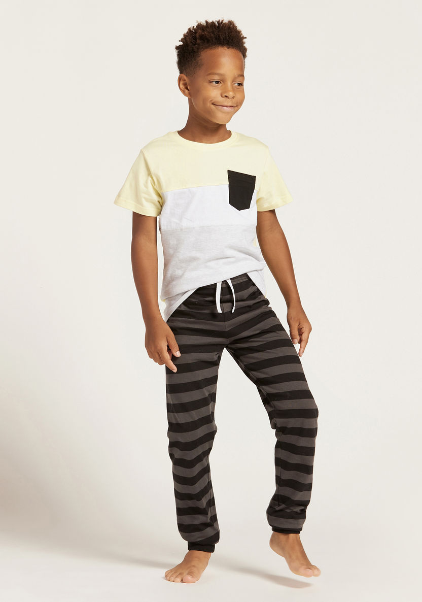 Juniors Colourblocked Round Neck T-shirt and Full Length Pyjama Set-Nightwear-image-1