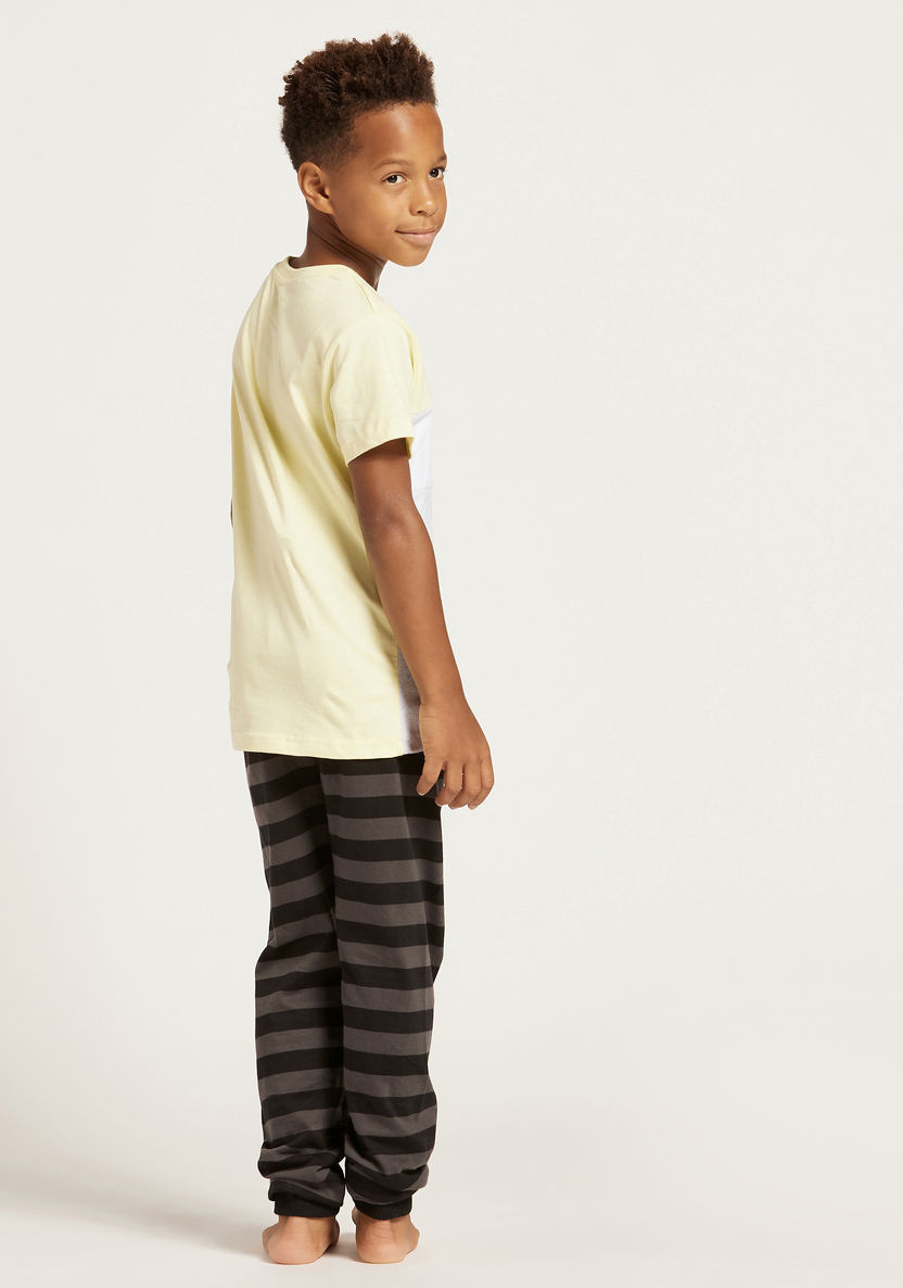Juniors Colourblocked Round Neck T-shirt and Full Length Pyjama Set-Nightwear-image-3