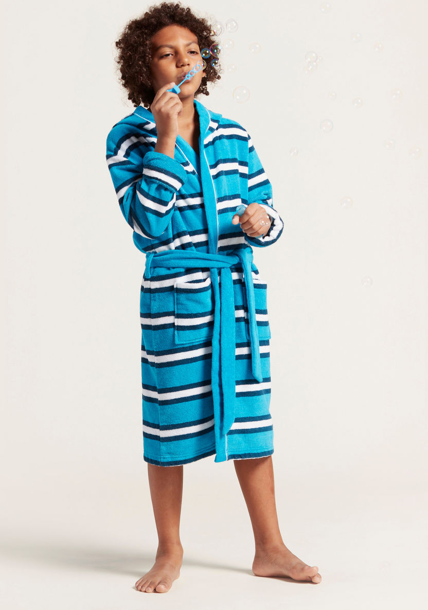 Juniors Striped Bathrobe with Long Sleeves and Sash-Towels and Flannels-image-0