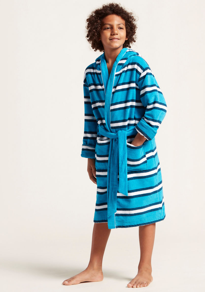 Juniors Striped Bathrobe with Long Sleeves and Sash-Towels and Flannels-image-2