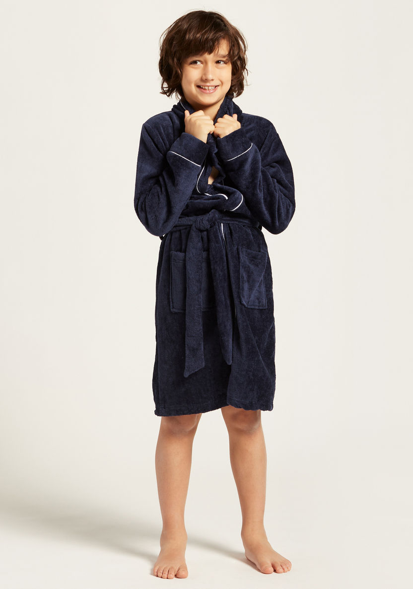 Juniors Textured Bathrobe with Hood and Tie-Ups-Towels and Flannels-image-2