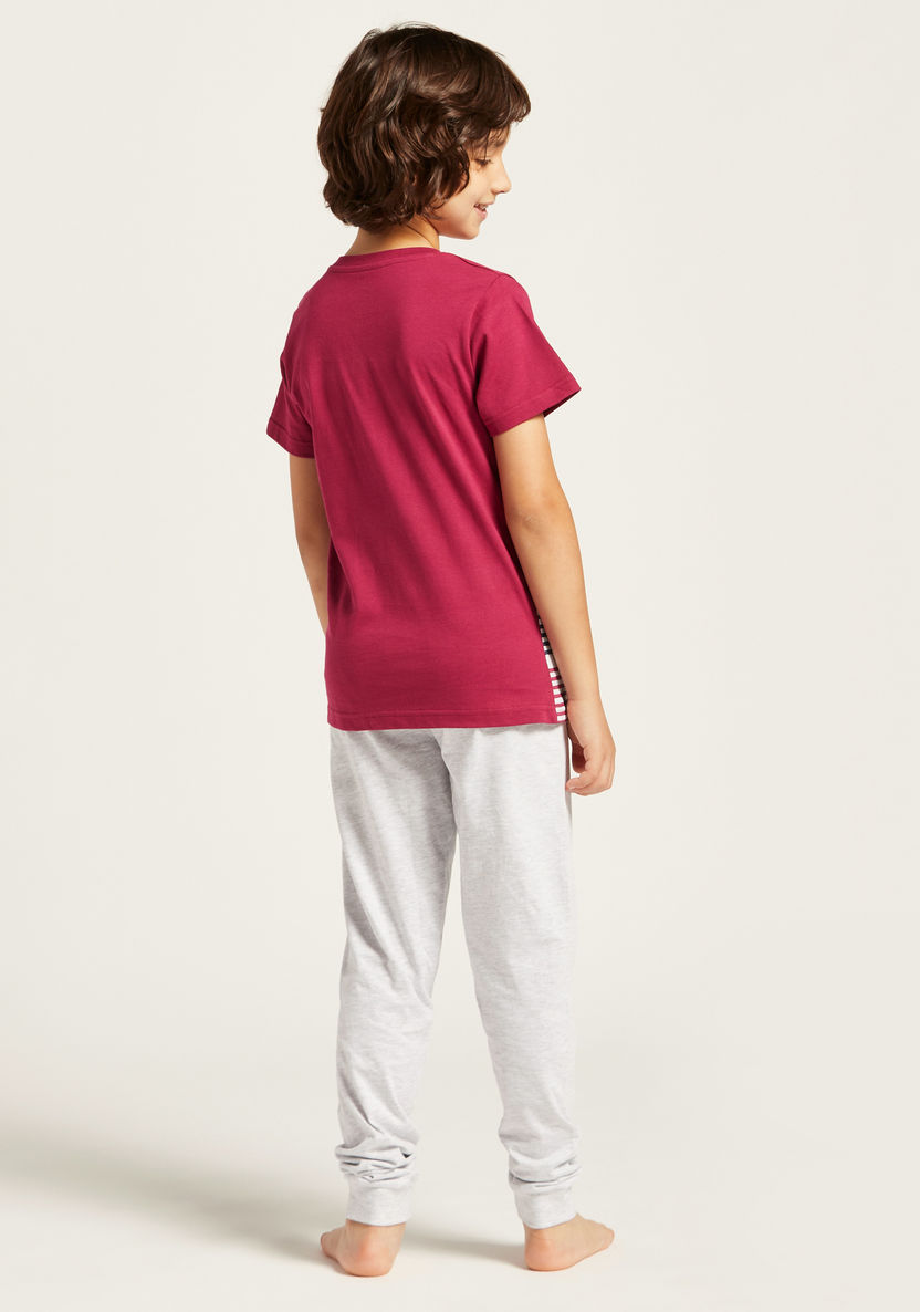 Juniors Striped Henley Neck T-shirt and Solid Pyjama Set-Nightwear-image-3