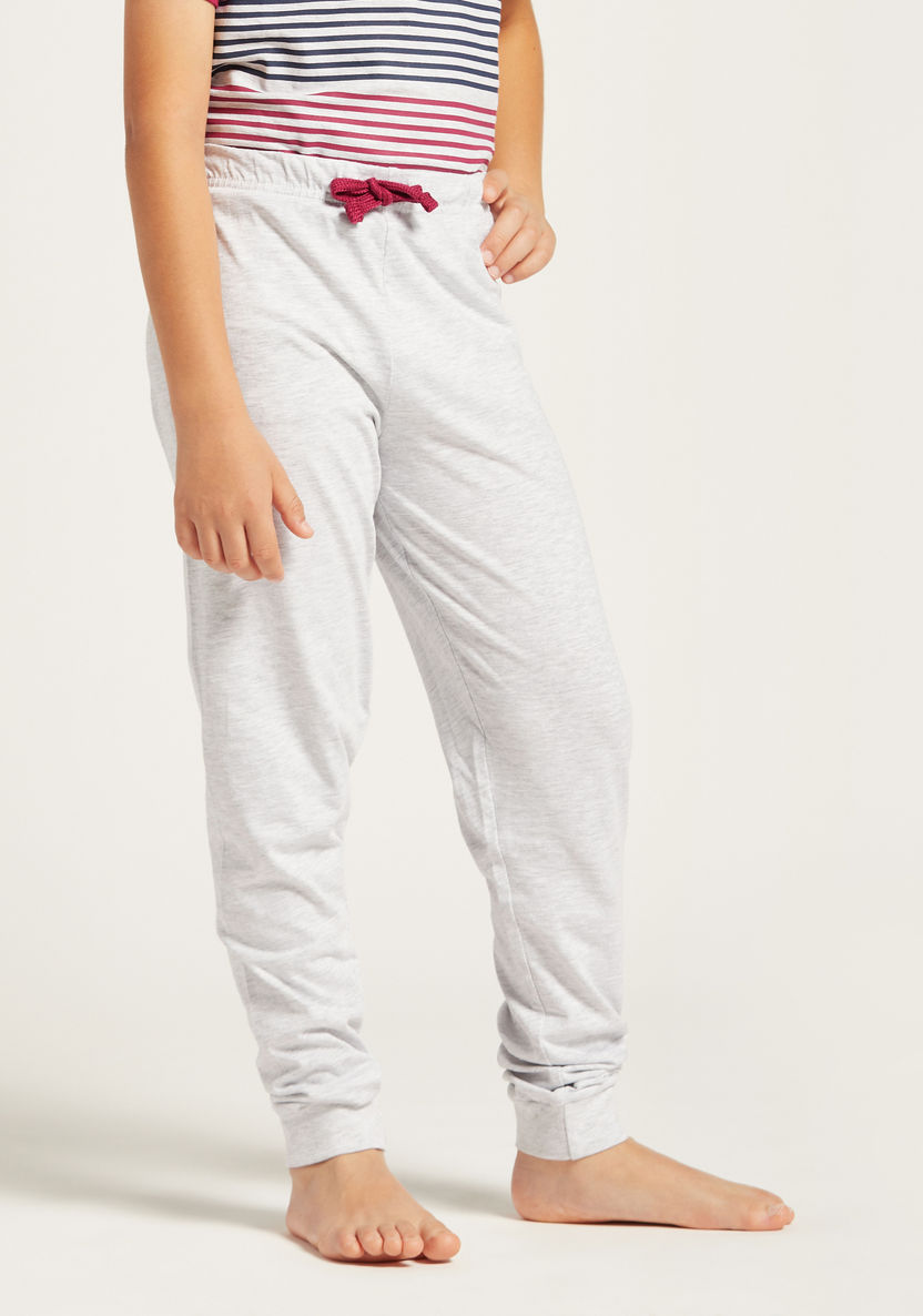 Juniors Striped Henley Neck T-shirt and Solid Pyjama Set-Nightwear-image-4
