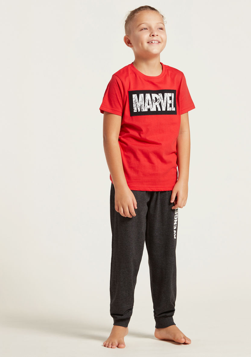 Avengers Print T-shirt with Short Sleeves and Jog Pants Set-Nightwear-image-1