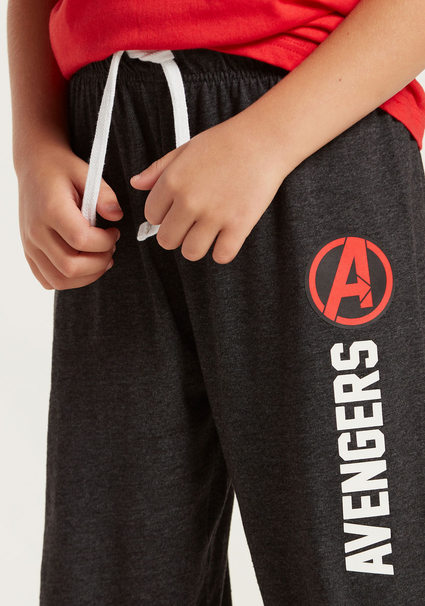 Avengers Print T-shirt with Short Sleeves and Jog Pants Set-Nightwear-image-3