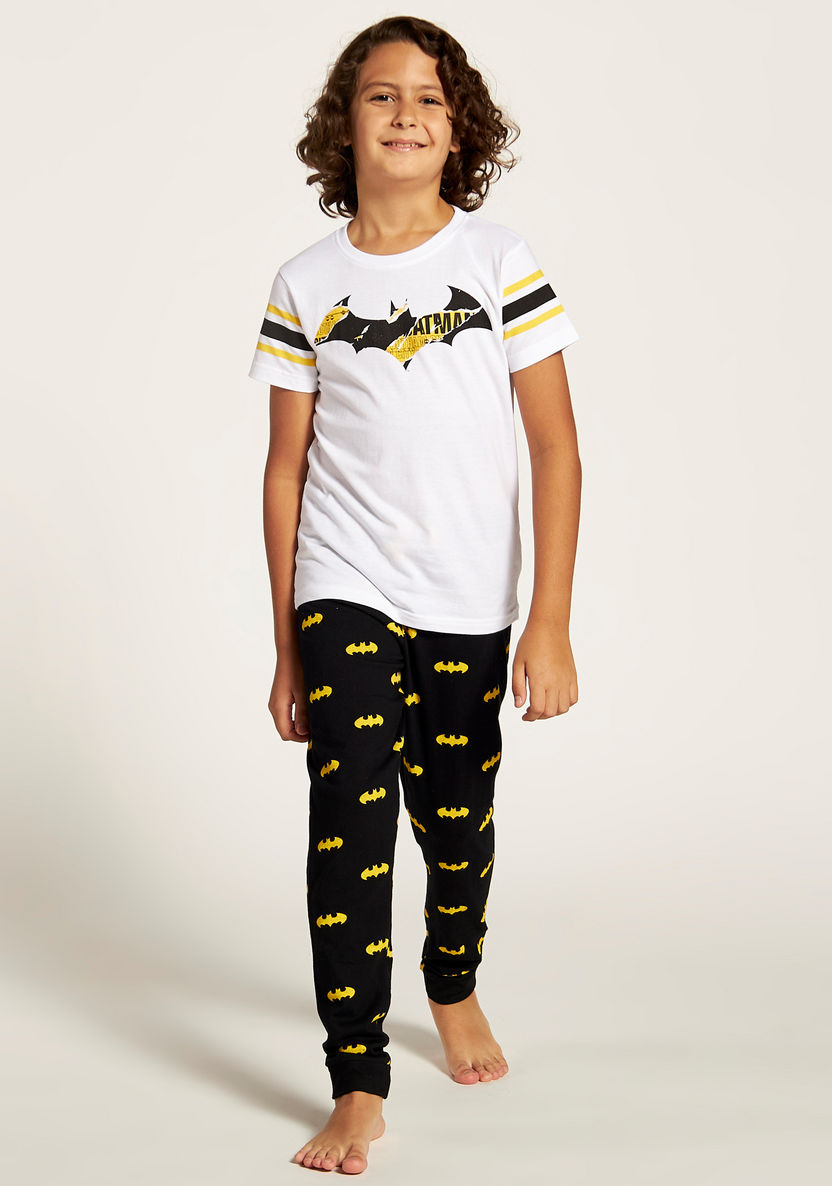 Batman Print T-shirt and Full Length Printed Pyjama Set-Nightwear-image-0