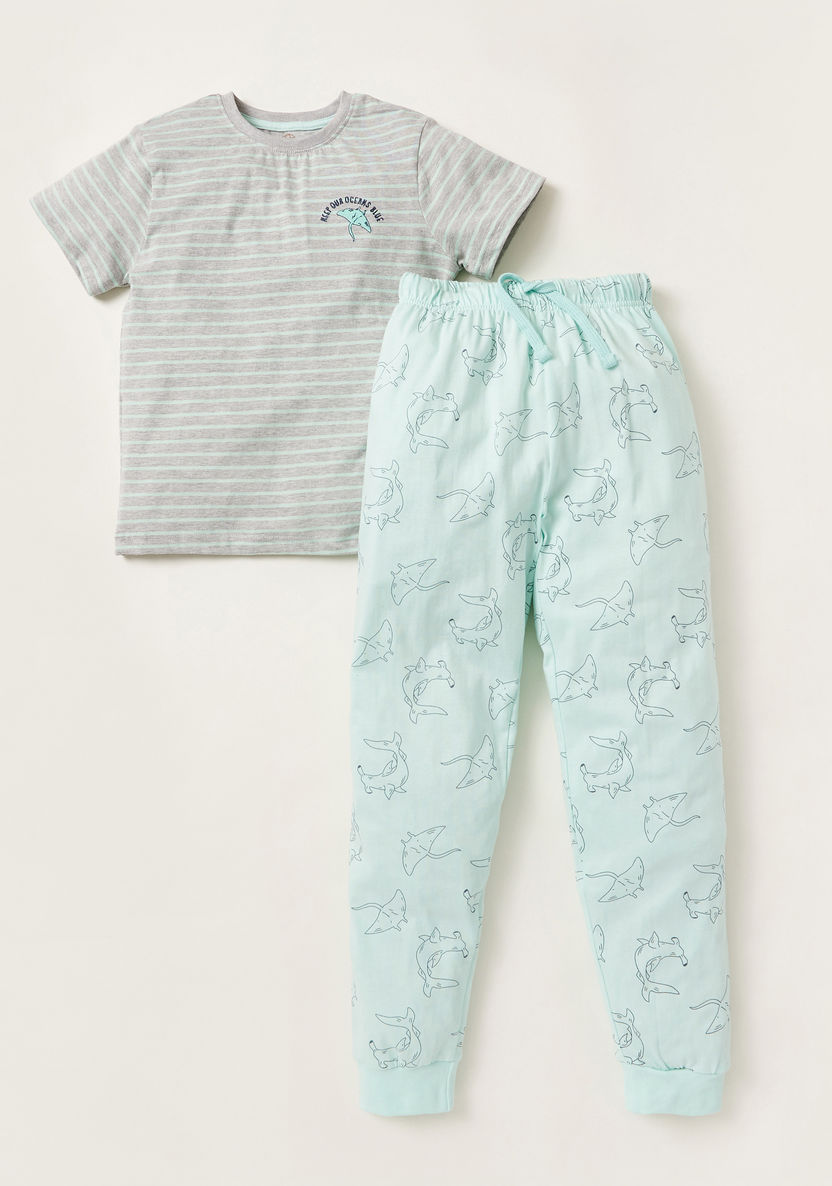 Love Earth Striped T-shirt and Whale Print Joggers-Nightwear-image-0