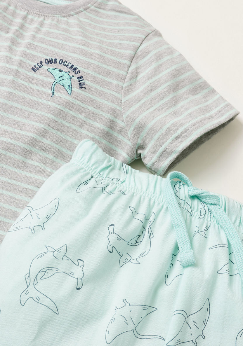 Love Earth Striped T-shirt and Whale Print Joggers-Nightwear-image-3