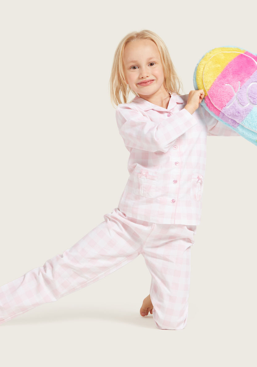 Juniors Checked Long Sleeves Sleepshirt and Pyjama Set-Nightwear-image-0