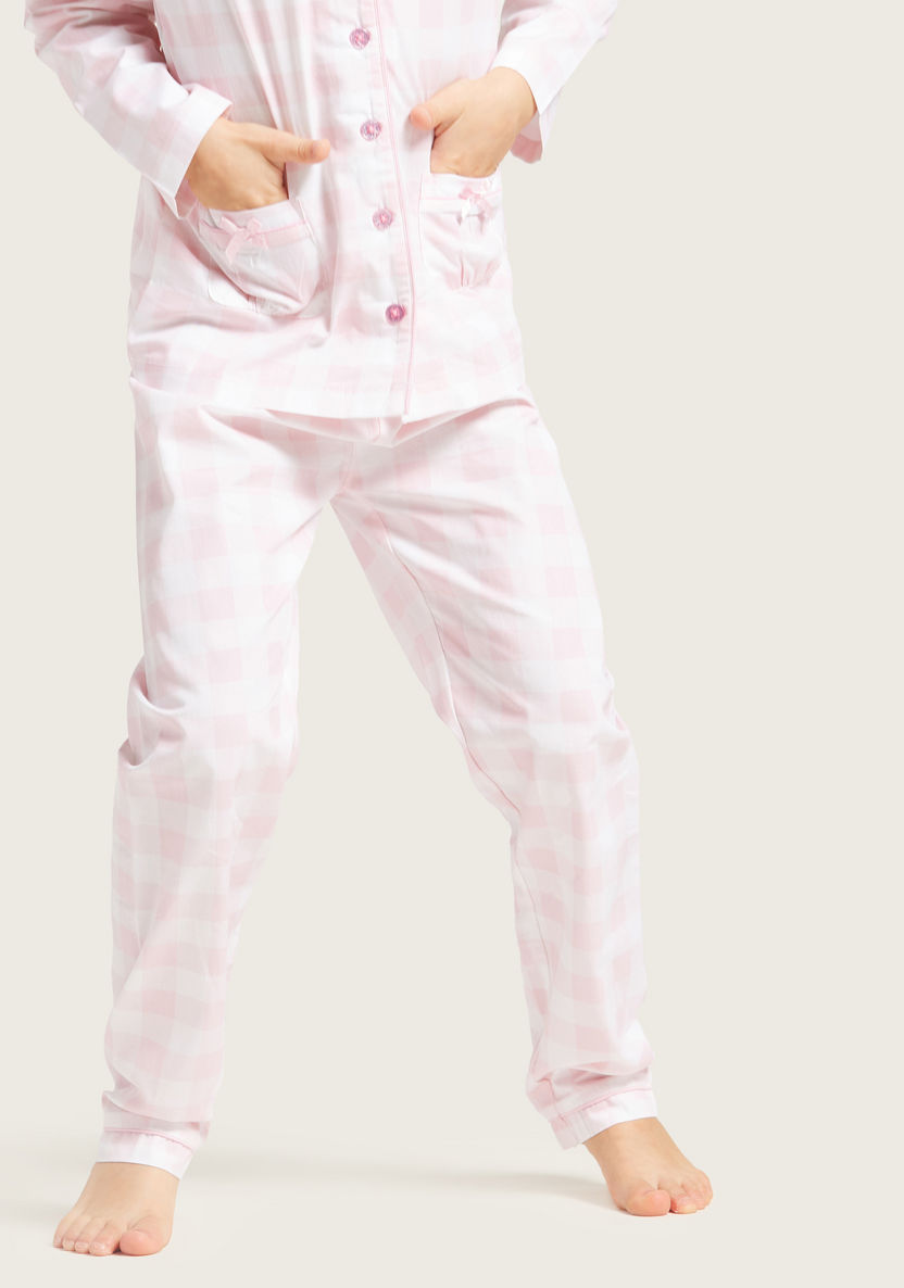 Juniors Checked Long Sleeves Sleepshirt and Pyjama Set-Nightwear-image-2