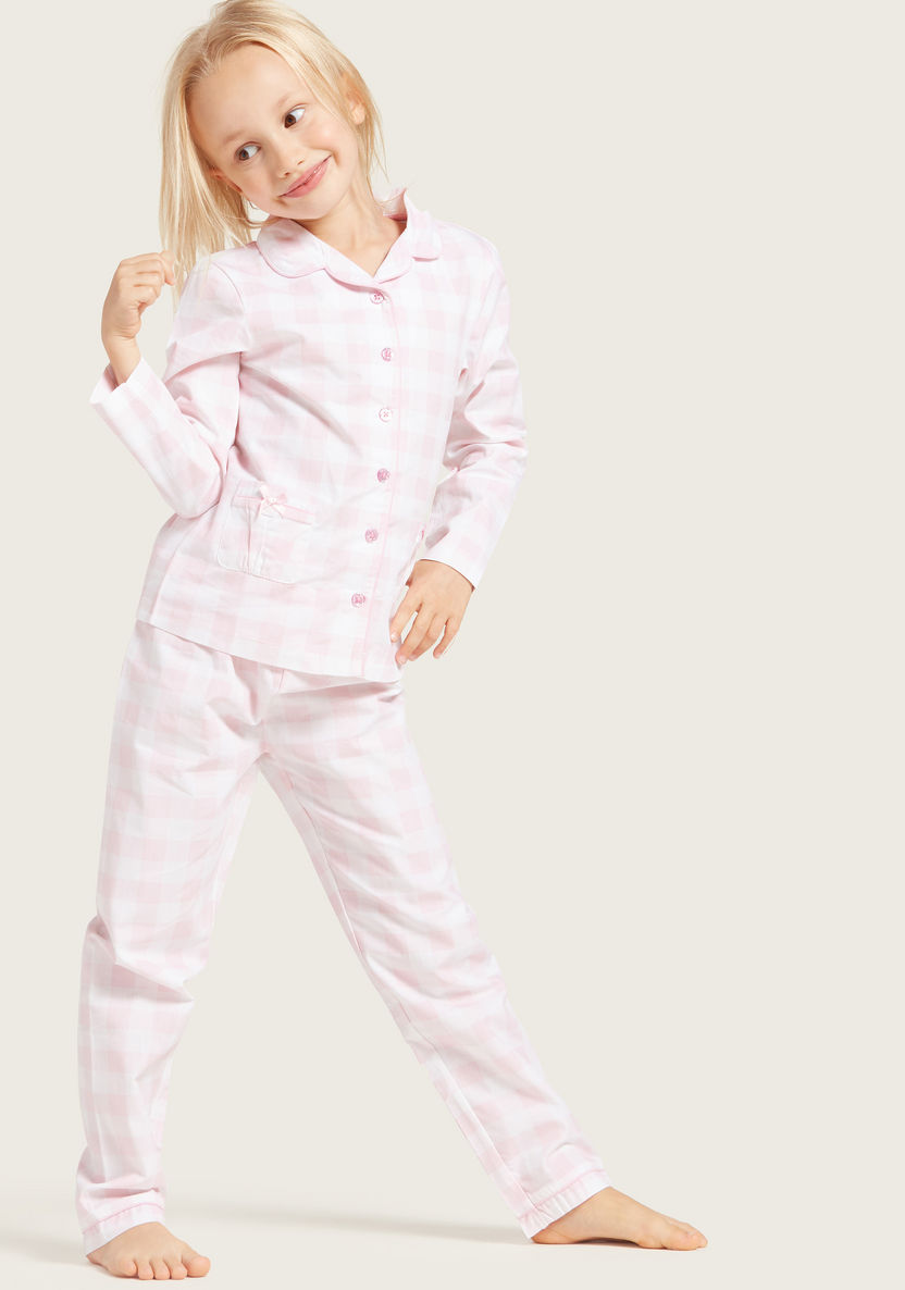 Juniors Checked Long Sleeves Sleepshirt and Pyjama Set-Nightwear-image-4