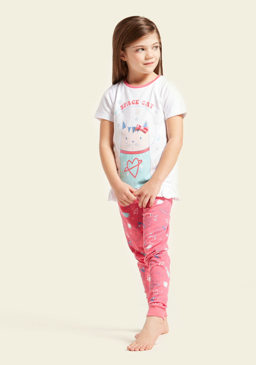 Juniors Printed T-shirt and Full Length Pyjama Set-Nightwear-image-0