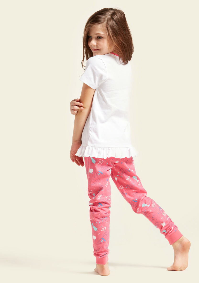 Juniors Printed T-shirt and Full Length Pyjama Set-Nightwear-image-4