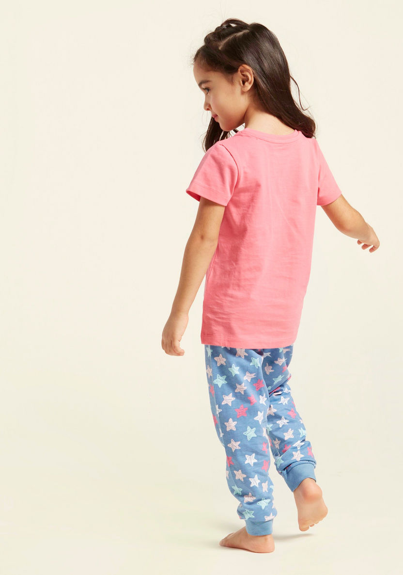 Juniors Graphic Print Round Neck T-shirt and Pyjamas - Set of 2-Nightwear-image-3