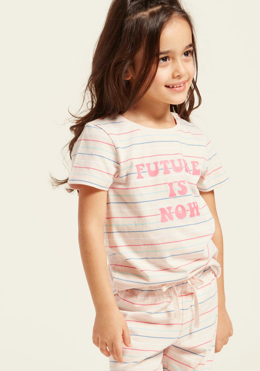 Juniors Graphic Print Round Neck T-shirt and Pyjamas - Set of 2-Nightwear-image-5
