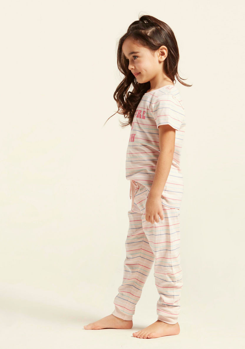 Juniors Graphic Print Round Neck T-shirt and Pyjamas - Set of 2-Nightwear-image-6