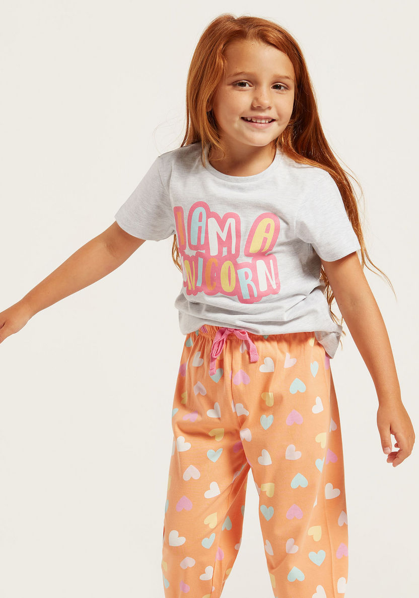 Juniors Printed Round Neck T-shirt and Pyjamas - Set of 2-Multipacks-image-1