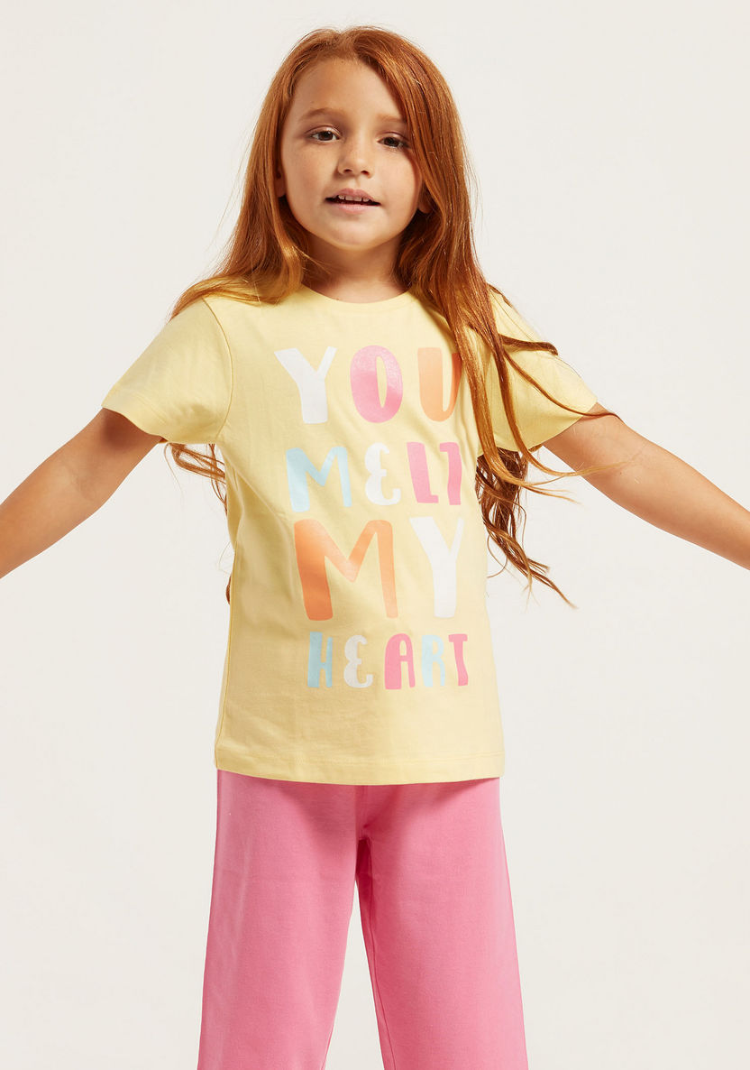 Juniors Printed Round Neck T-shirt and Pyjamas - Set of 2-Multipacks-image-5