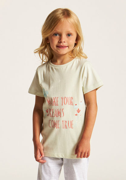 Juniors Printed Round Neck T-shirt and Pyjama - Set of 2