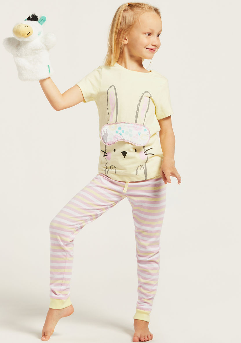 Juniors Bunny Print T-shirt with Pyjama Set-Pyjama Sets-image-0