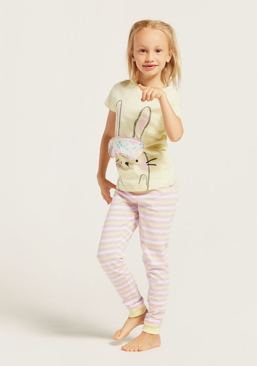 Juniors Bunny Print T-shirt with Pyjama Set-Pyjama Sets-image-1