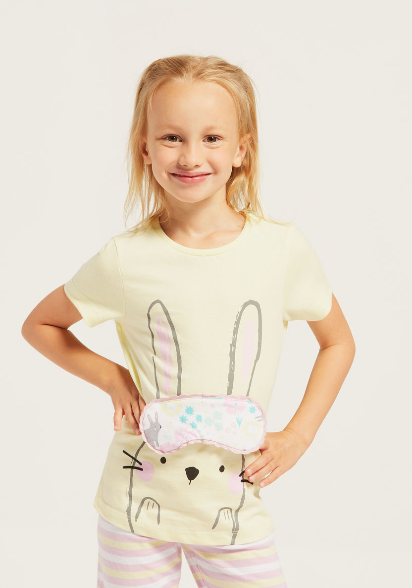 Juniors Bunny Print T-shirt with Pyjama Set-Pyjama Sets-image-2