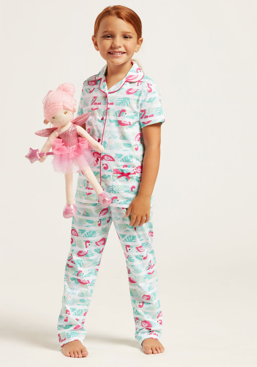 Juniors Flamingo Print Shirt and Full-Length Pyjama Set-Nightwear-image-0