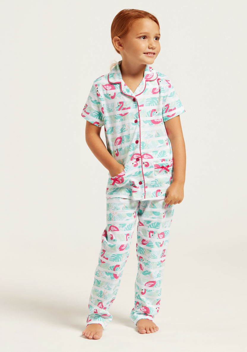 Juniors Flamingo Print Shirt and Full-Length Pyjama Set-Nightwear-image-1
