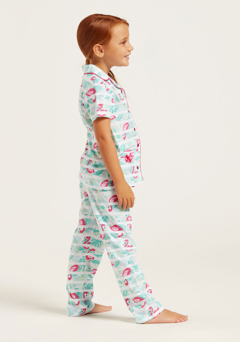 Juniors Flamingo Print Shirt and Full-Length Pyjama Set-Nightwear-image-4