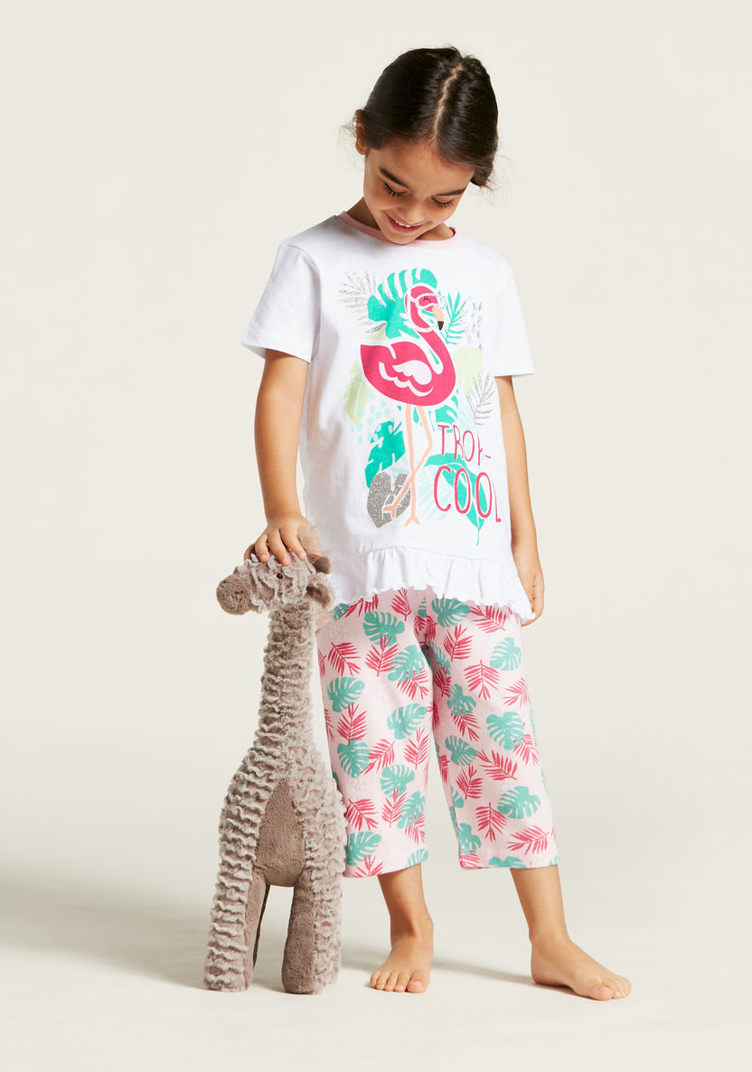 Juniors Printed Round Neck T-shirt and Capri Set-Pyjama Sets-image-0
