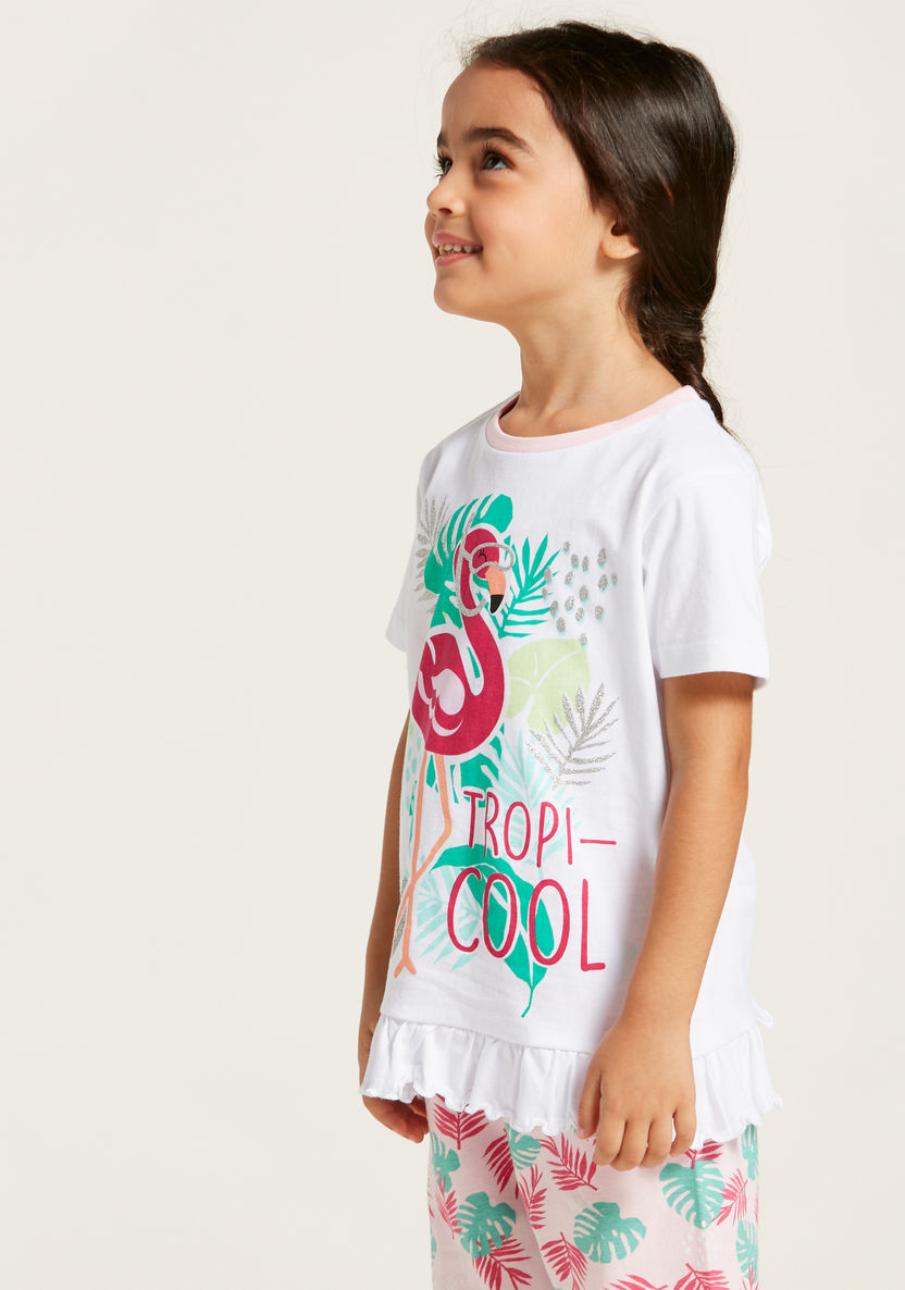 Juniors Printed Round Neck T-shirt and Capri Set-Pyjama Sets-image-1