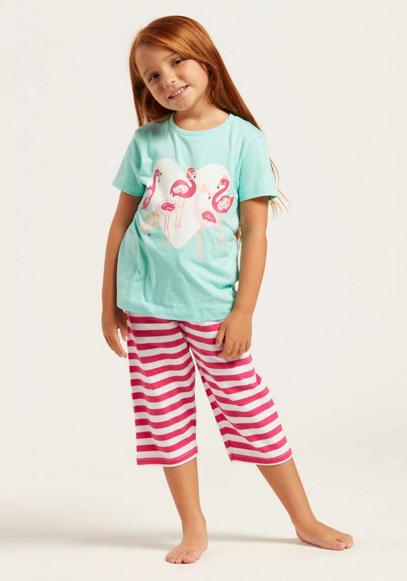 Juniors 4-Piece Printed Short Sleeves T-shirt and Pyjama Set-Pyjama Sets-image-1