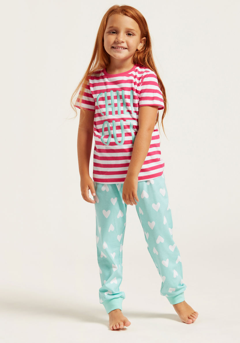 Juniors 4-Piece Printed Short Sleeves T-shirt and Pyjama Set-Pyjama Sets-image-4