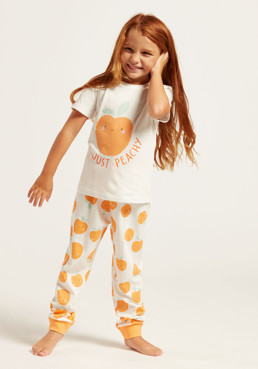 Juniors Orange Themed Round Neck T-shirt and Pyjamas - Set of 4-Nightwear-image-1