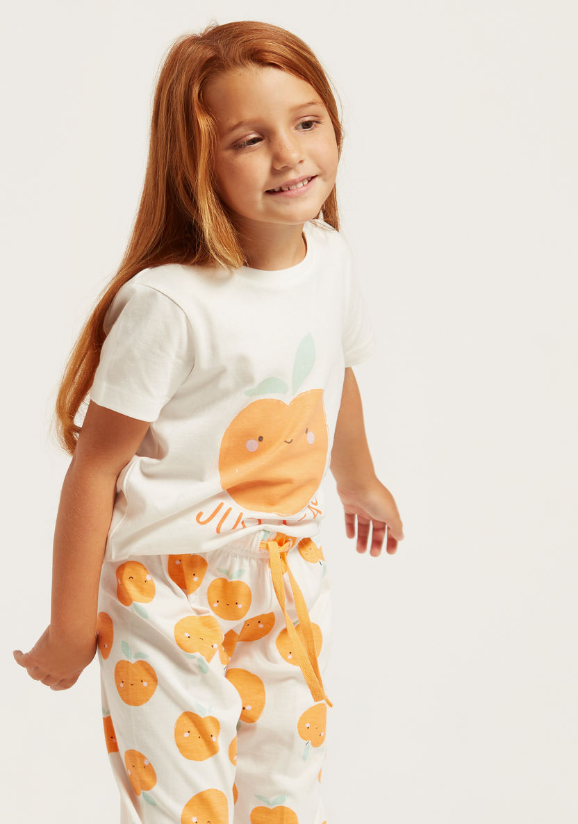 Juniors Orange Themed Round Neck T-shirt and Pyjamas - Set of 4-Nightwear-image-2