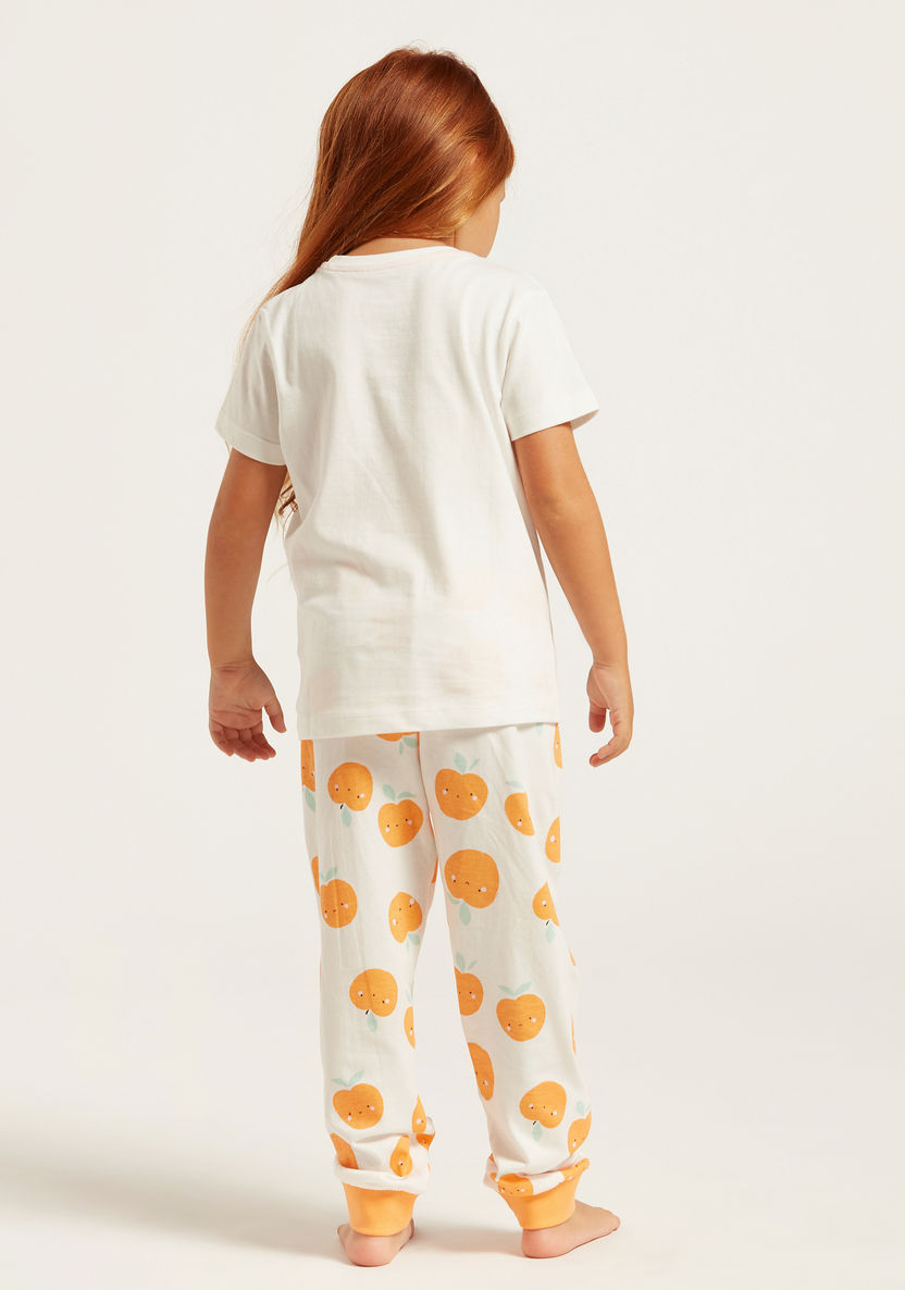 Juniors Orange Themed Round Neck T-shirt and Pyjamas - Set of 4-Nightwear-image-3
