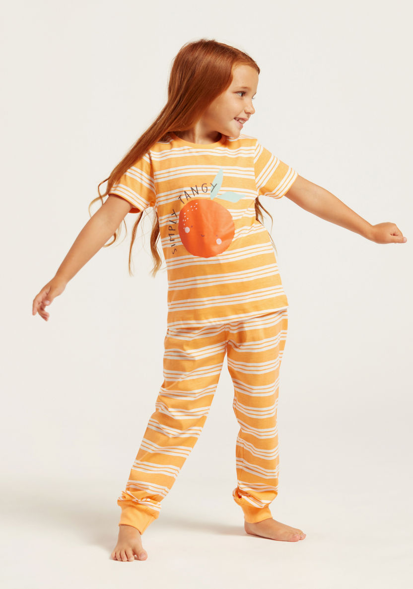 Juniors Orange Themed Round Neck T-shirt and Pyjamas - Set of 4-Nightwear-image-4