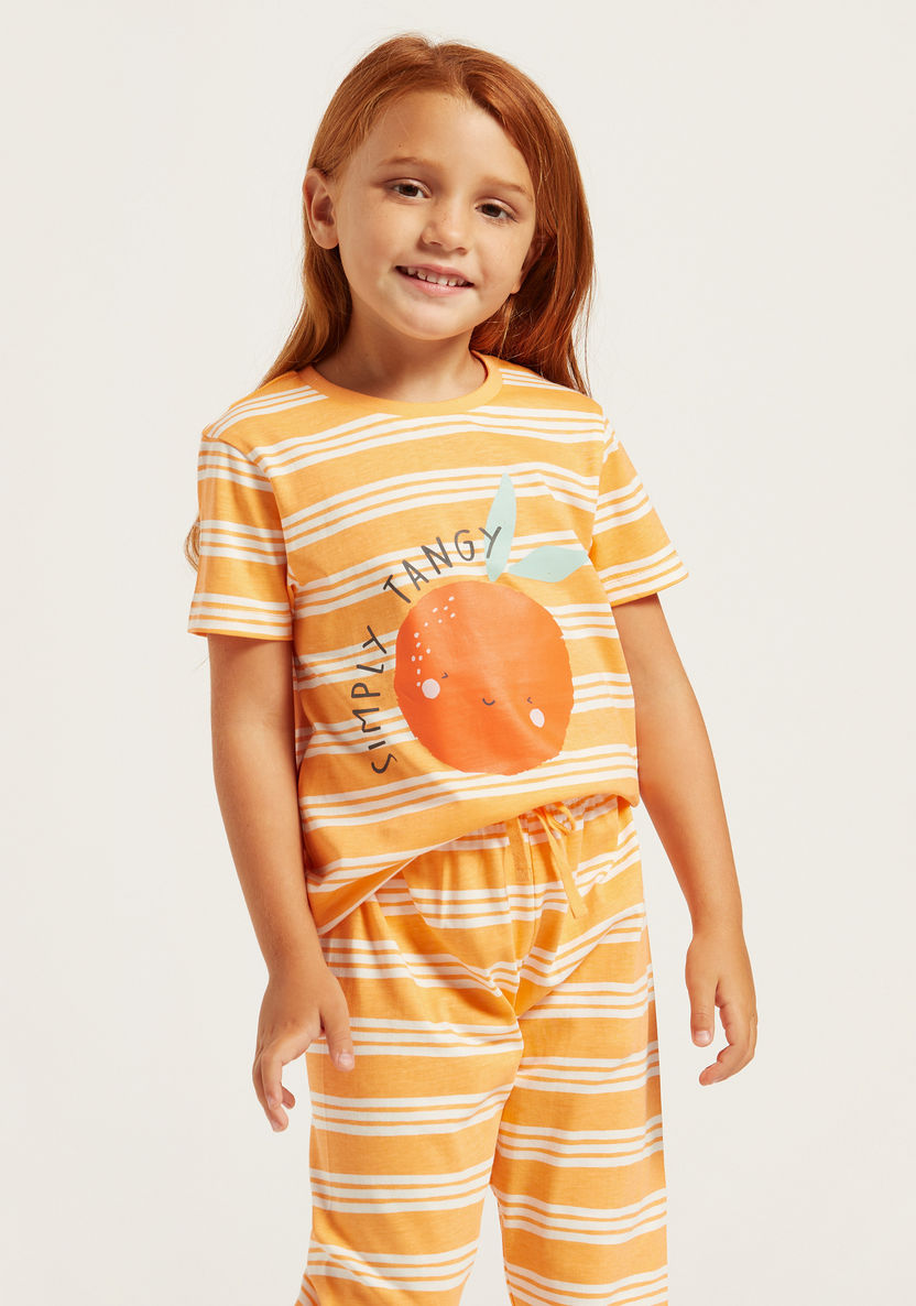 Juniors Orange Themed Round Neck T-shirt and Pyjamas - Set of 4-Nightwear-image-5