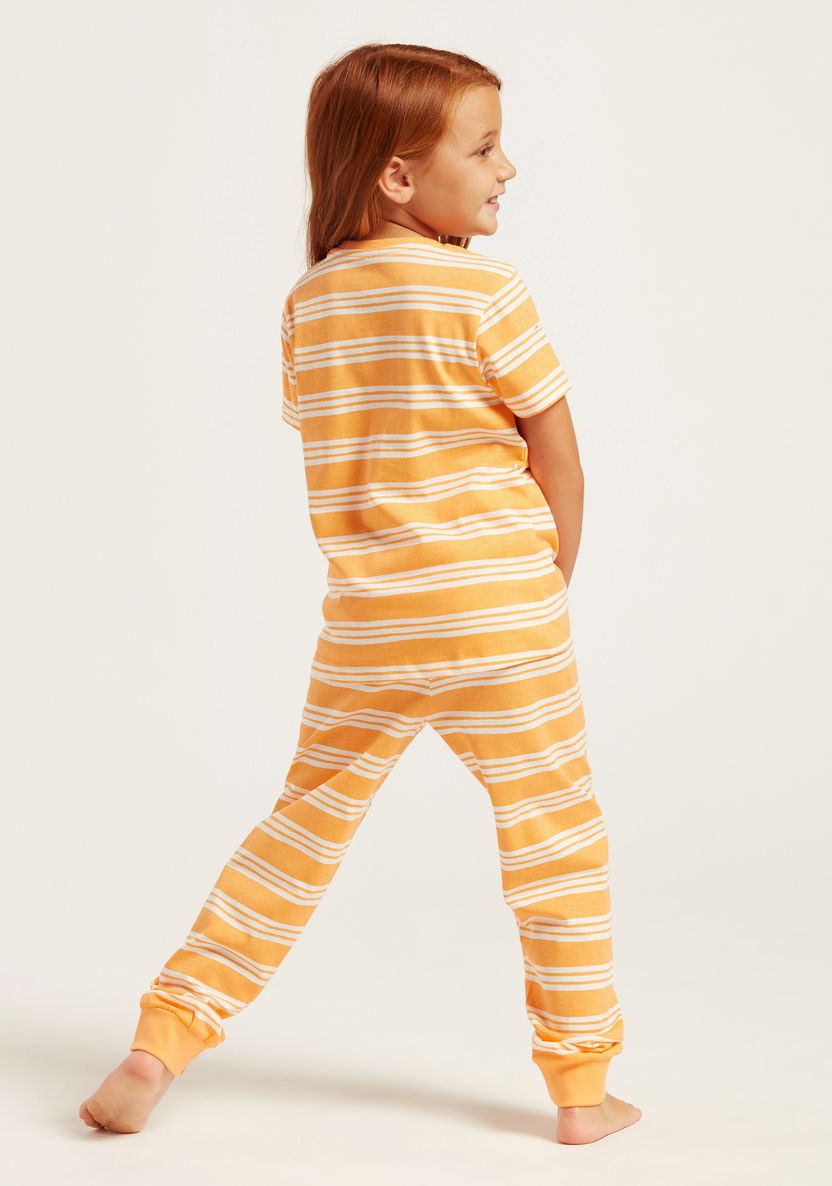 Juniors Orange Themed Round Neck T-shirt and Pyjamas - Set of 4-Nightwear-image-6