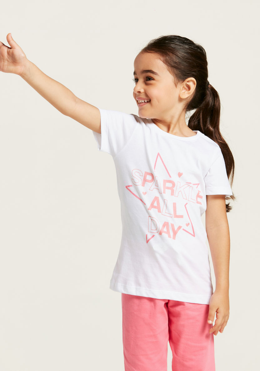 Juniors Graphic Print T-shirt and Solid Pyjama Set-Pyjama Sets-image-1