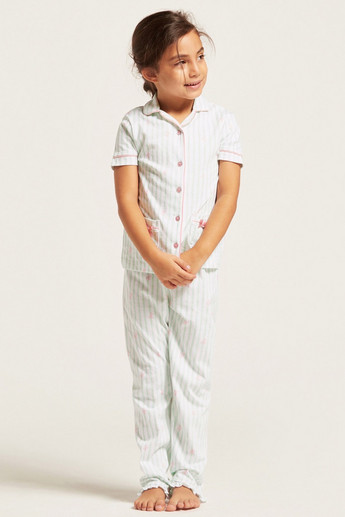 Juniors Striped Short Sleeves Sleepshirt and Pyjama Set